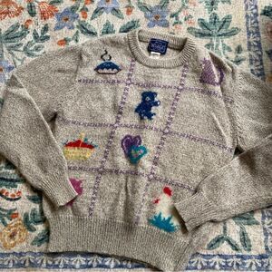 Vintage Woolrich Women Cats Pie bear Teddy pig heart graphic wool sweater Medium